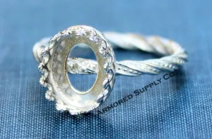 Silver Oval Crown Bezel Cup Dotted Ring blank