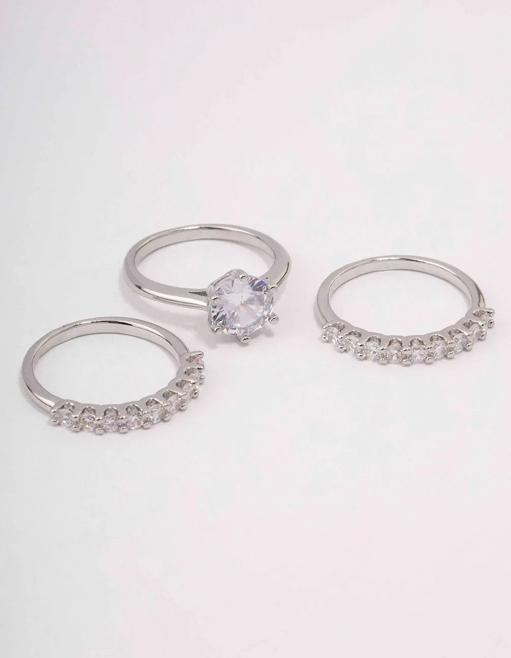 Silver Pave Solitaire Rings 3-Pack
