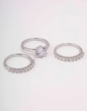 Silver Pave Solitaire Rings 3-Pack