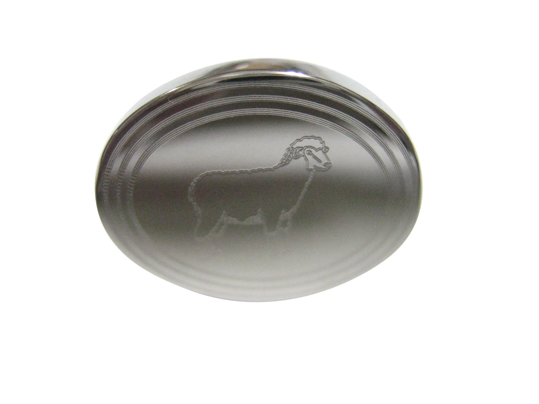 Silver Toned Etched Oval Sheep Adjustable Size Fashion Ring