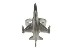 Silver Toned Falcon Jet Plane Adjustable Size Fashion Ring