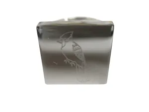 Silver Toned Square Etched Blue Jay Bird Adjustable Size Fashion Ring