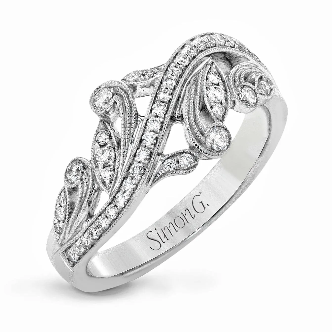 Simon G White Gold and Diamond Sweeping Design Set Ring