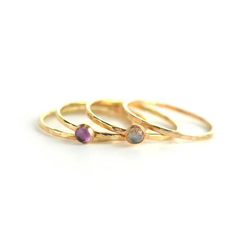 Size 5 / Amethyst & Labradorite Gold Stacking Ring Set of 4