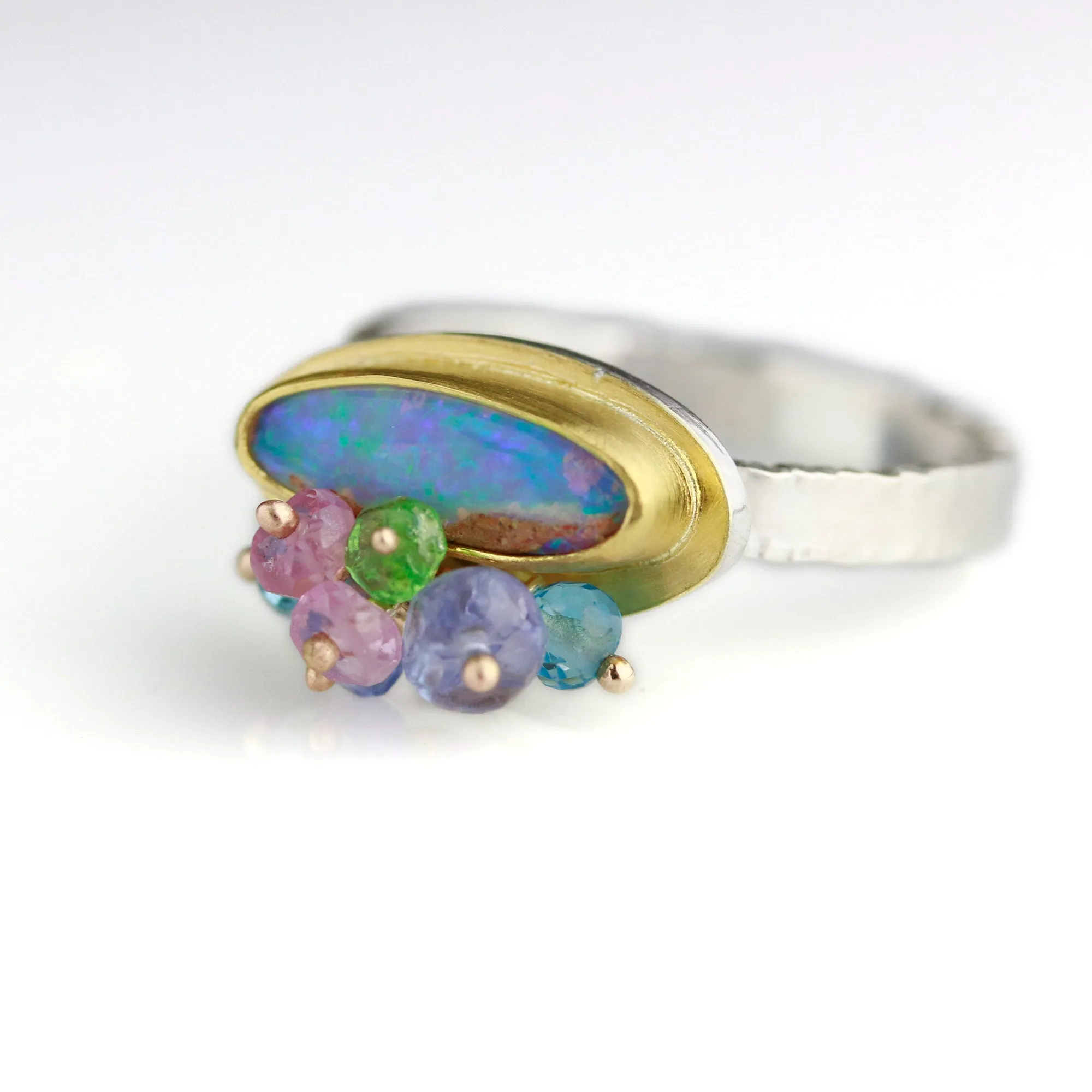 Slender Pipe Opal Ring with Fringe. Size 8