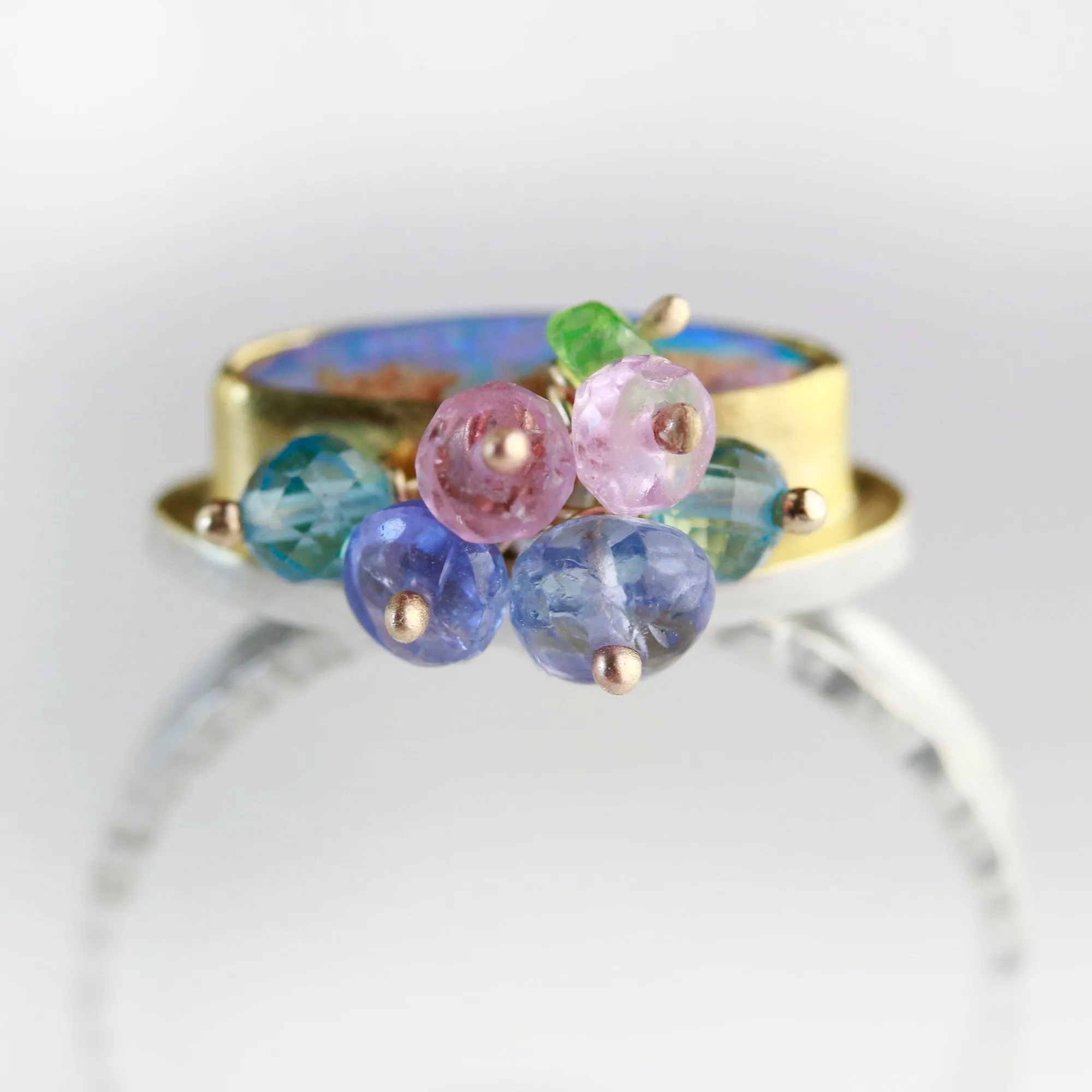 Slender Pipe Opal Ring with Fringe. Size 8