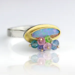 Slender Pipe Opal Ring with Fringe. Size 8