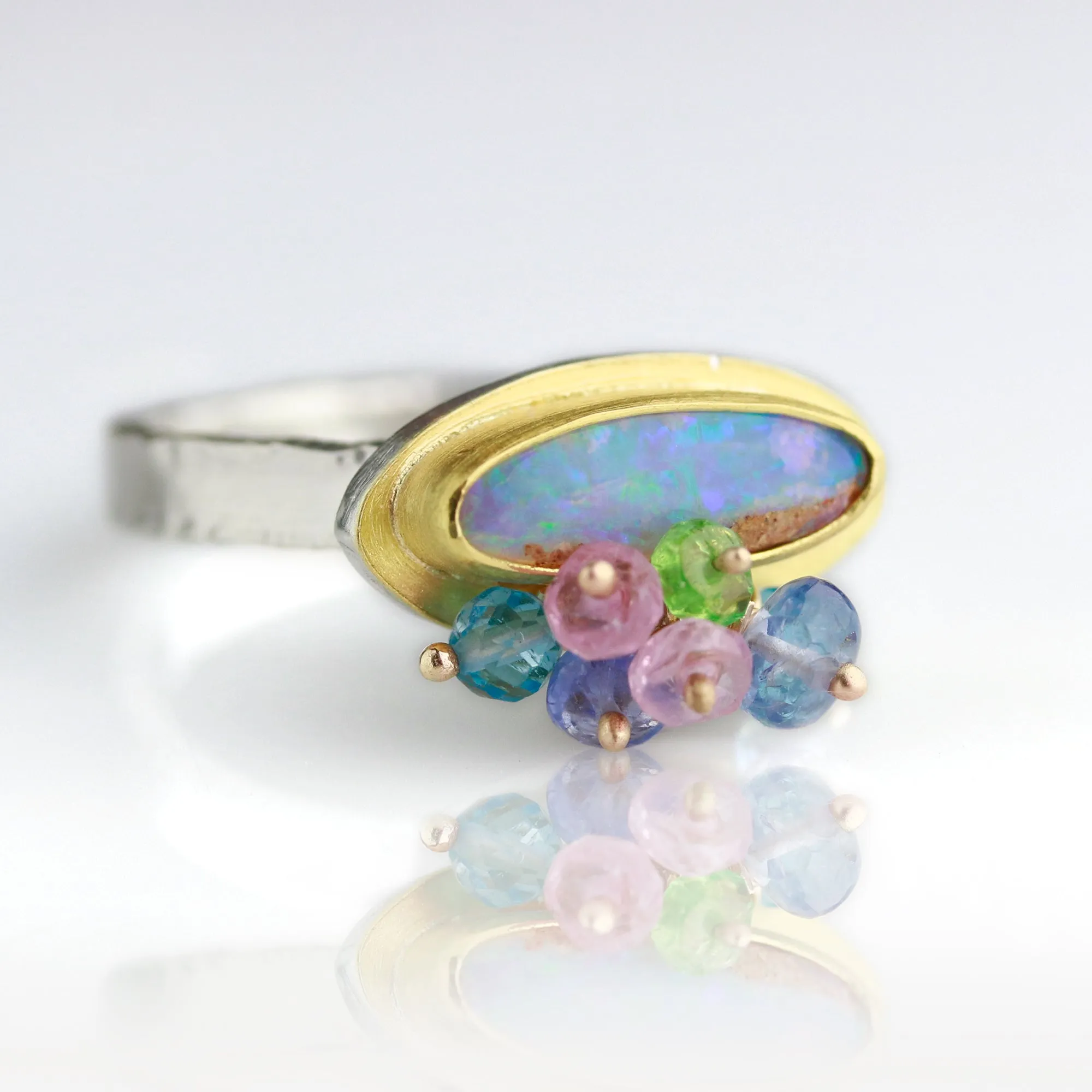 Slender Pipe Opal Ring with Fringe. Size 8