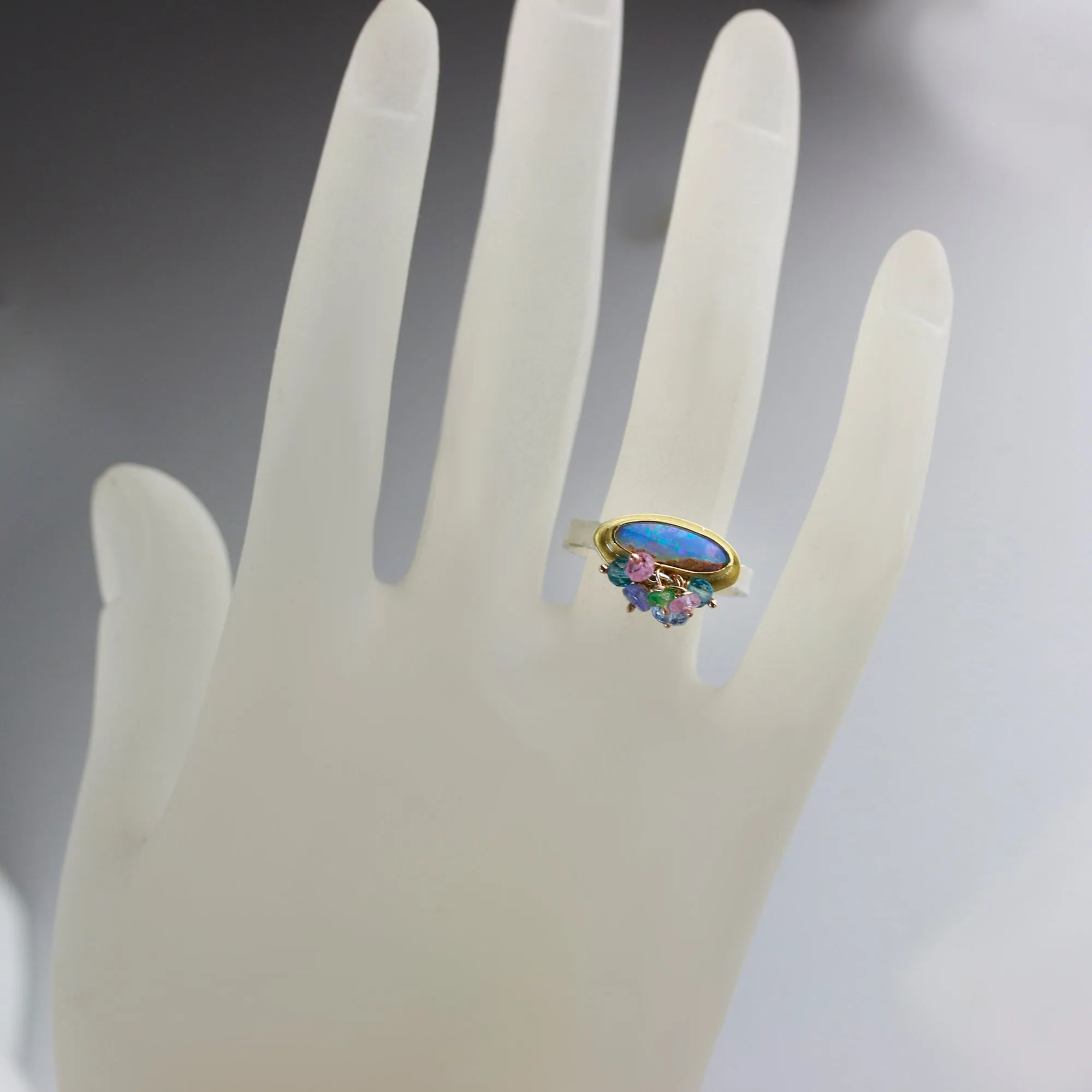 Slender Pipe Opal Ring with Fringe. Size 8