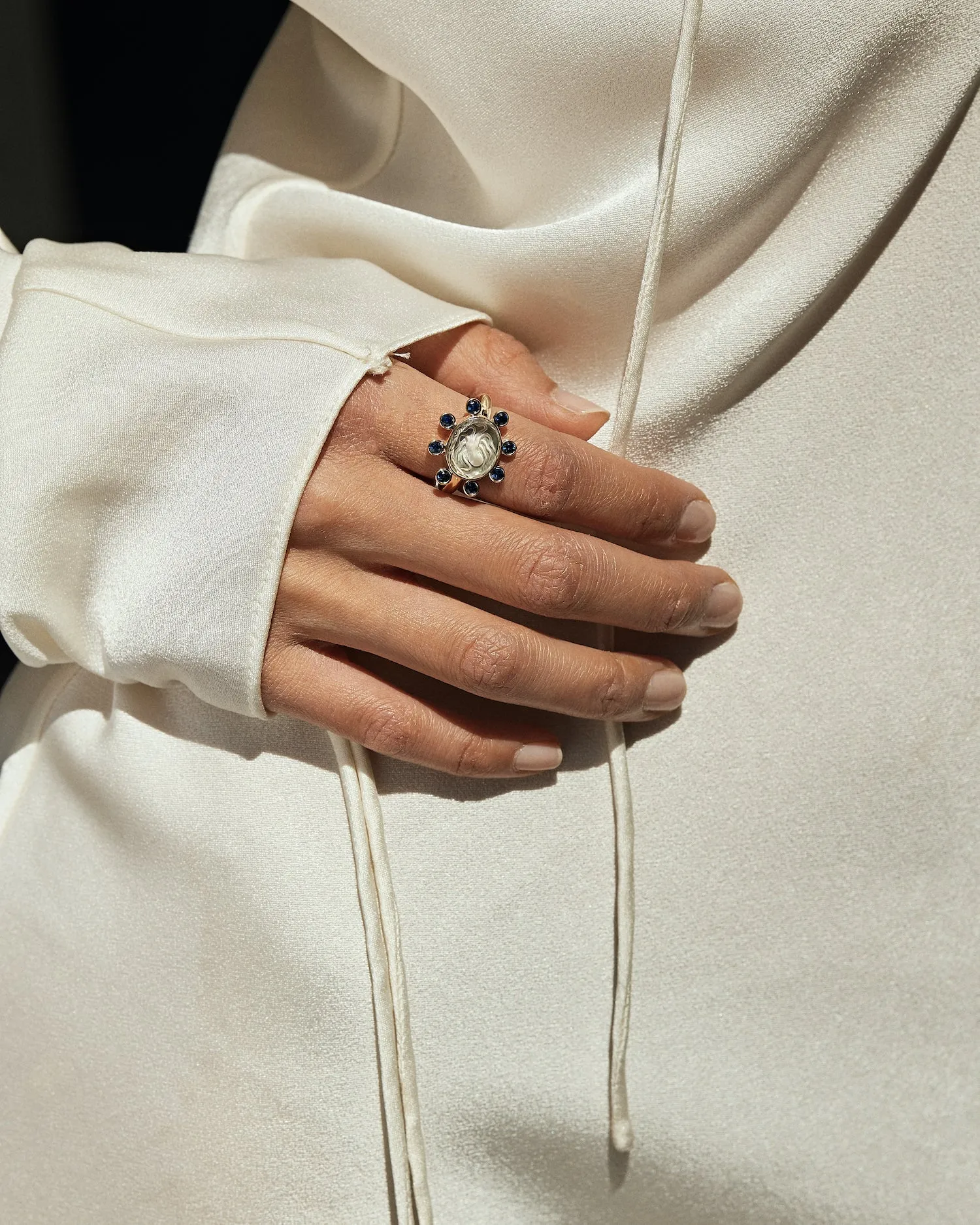 Small Octopus Caspian Ring- Grey Mother-of-Pearl and Deep Sapphire