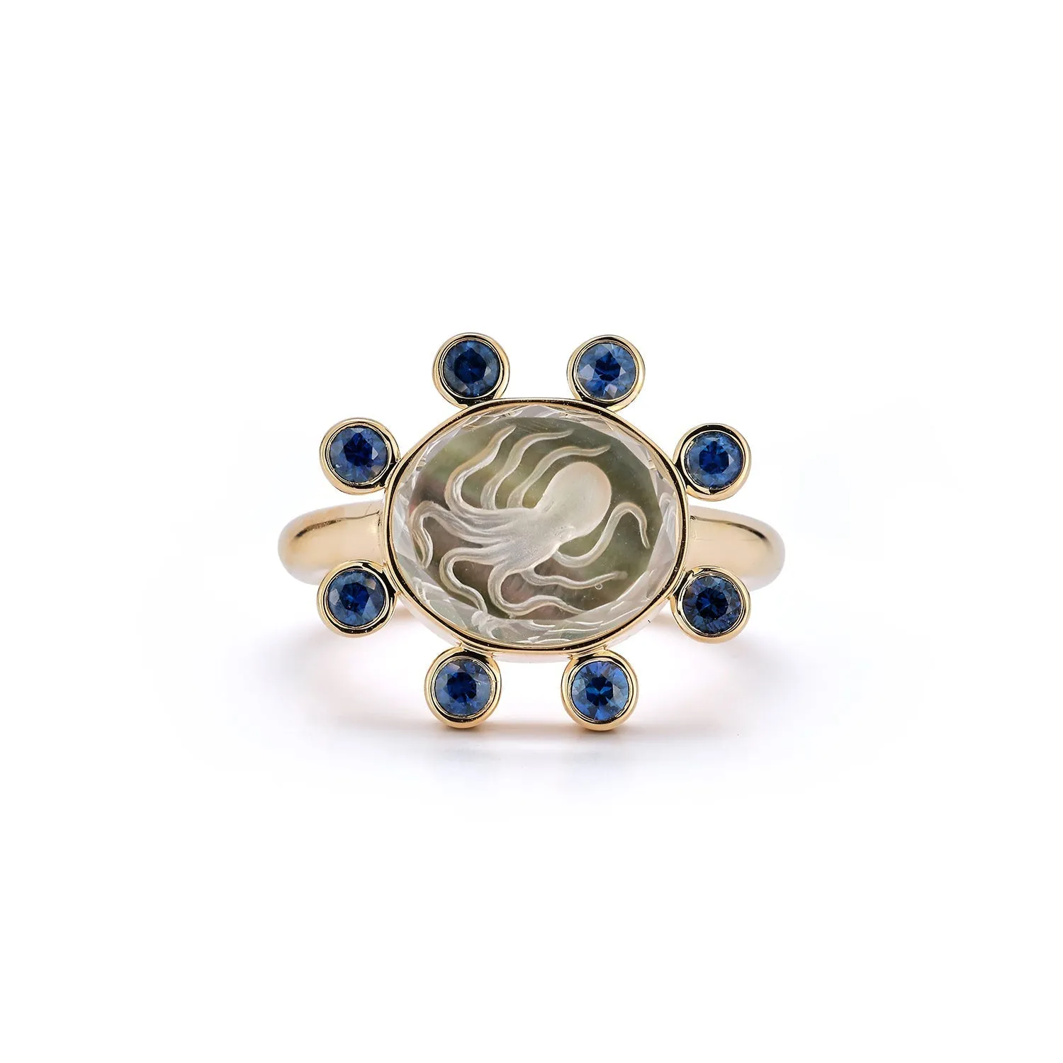 Small Octopus Caspian Ring- Grey Mother-of-Pearl and Deep Sapphire
