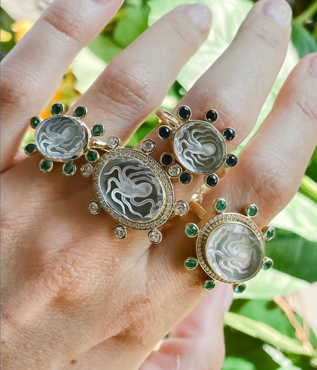 Small Octopus Caspian Ring- Grey Mother-of-Pearl and Deep Sapphire