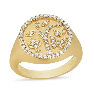 Small Tree of Life Diamond Signet Ring