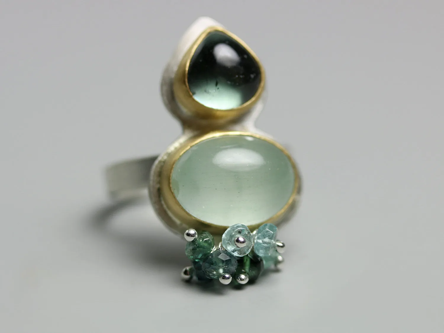 sold - Indicolite Tourmaline and Aquamarine Ring Size 8 1/2
