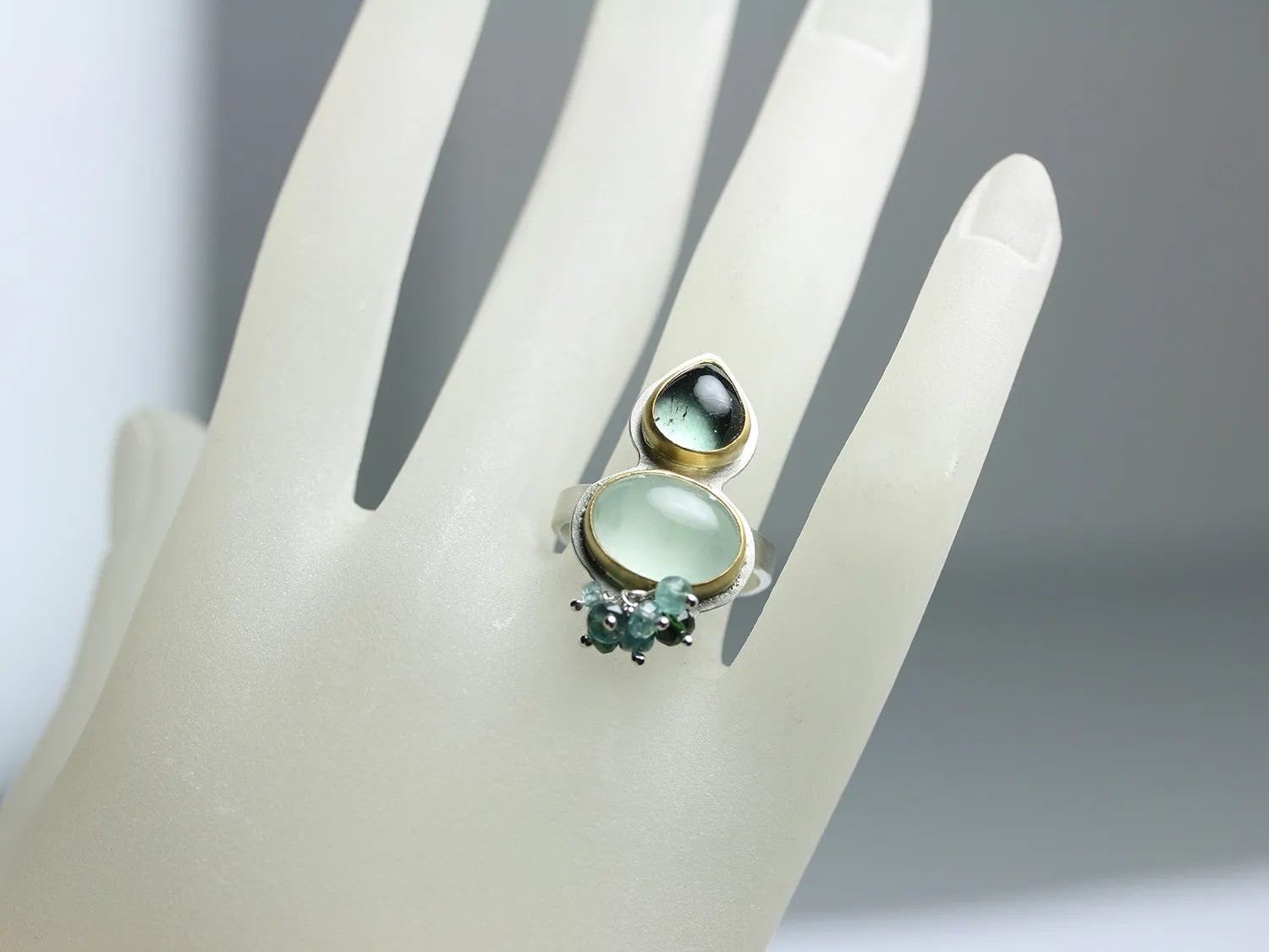 sold - Indicolite Tourmaline and Aquamarine Ring Size 8 1/2