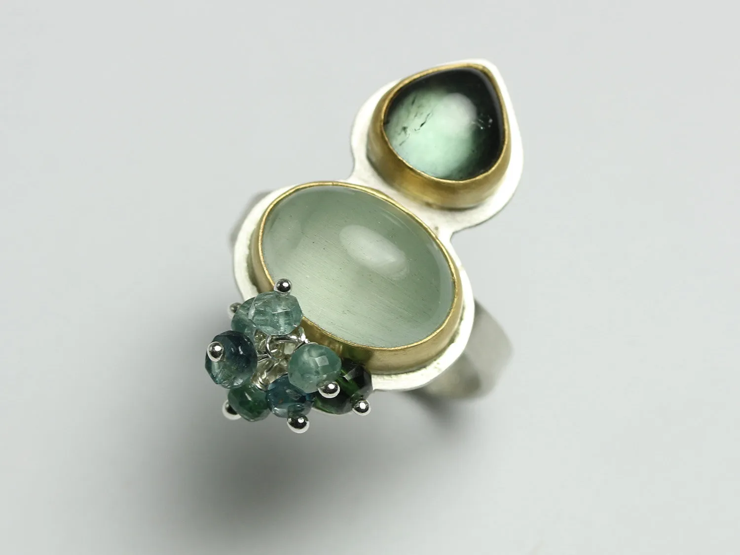 sold - Indicolite Tourmaline and Aquamarine Ring Size 8 1/2