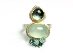 sold - Indicolite Tourmaline and Aquamarine Ring Size 8 1/2