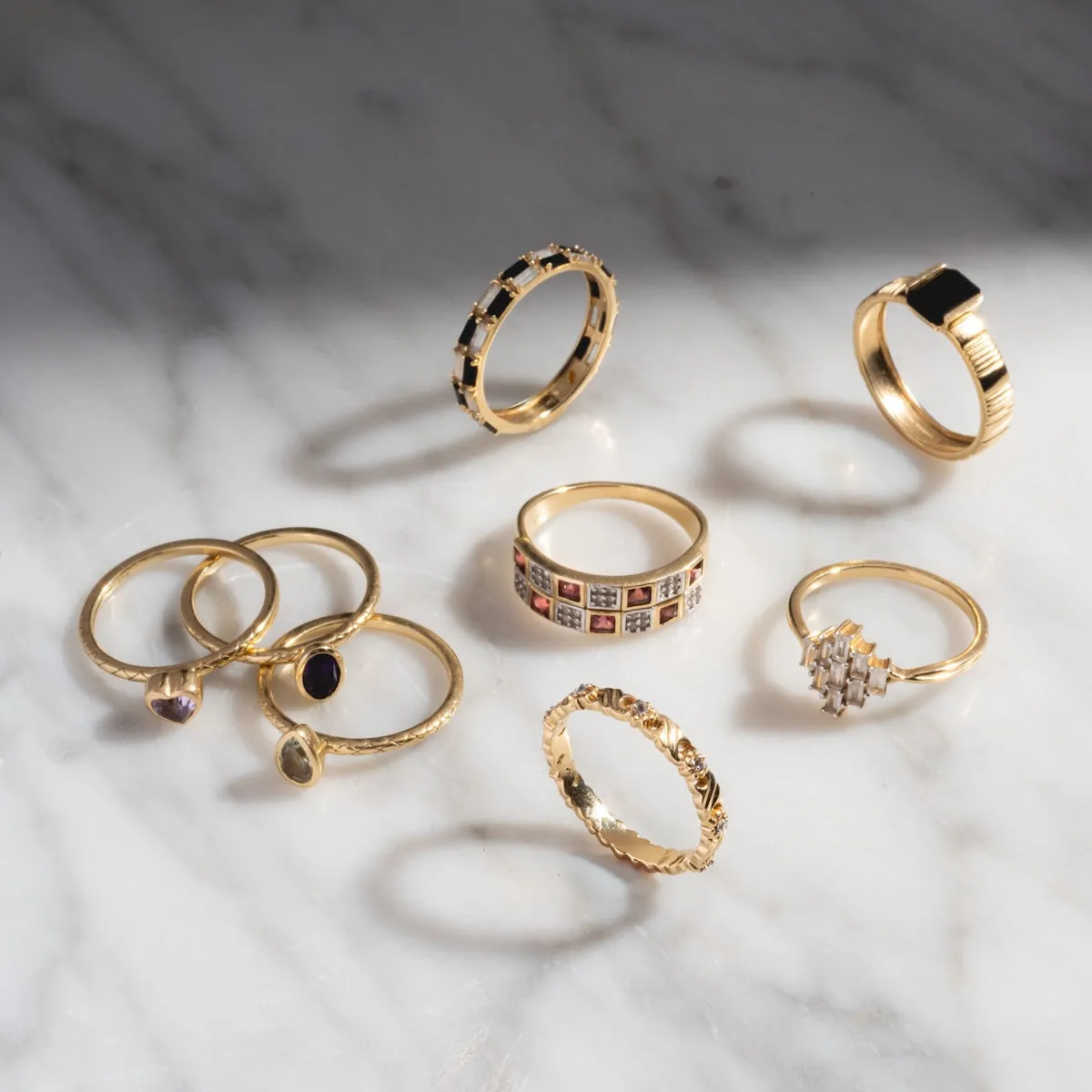 Solid Gold Amethyst Trio Ring Set