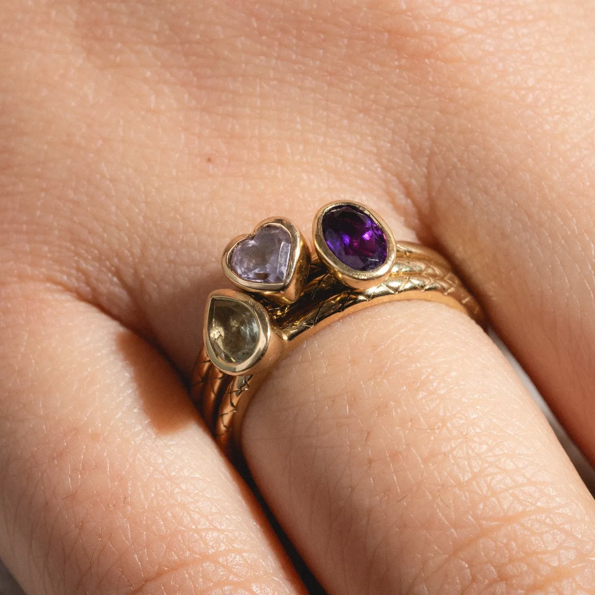 Solid Gold Amethyst Trio Ring Set