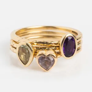 Solid Gold Amethyst Trio Ring Set