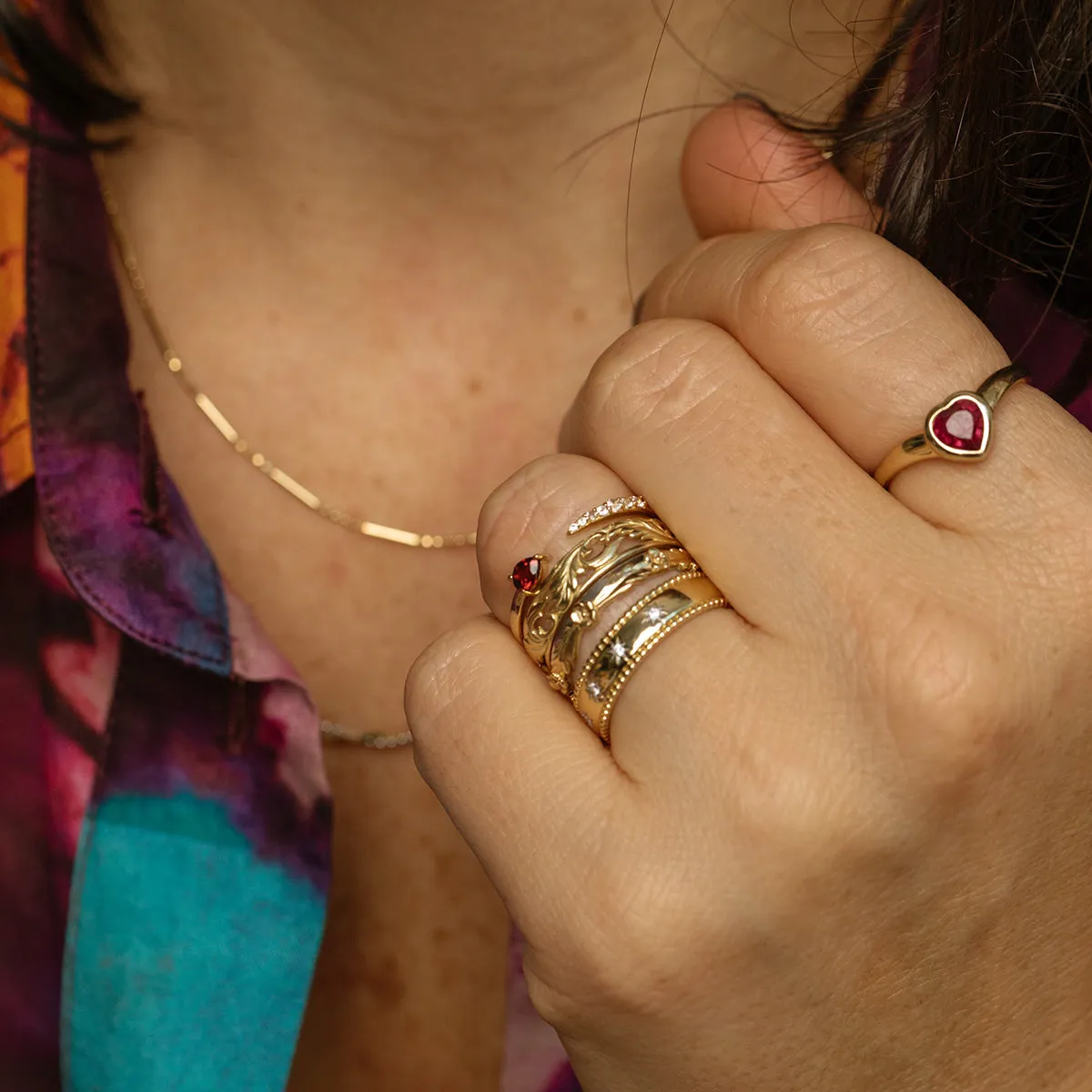 Solid Gold Bezel Set Ruby Heart Ring