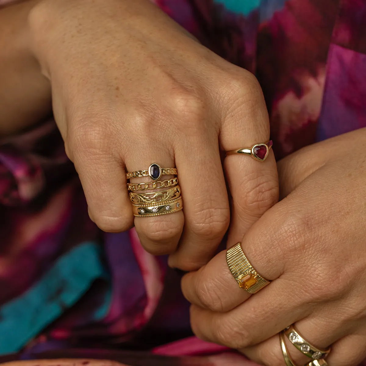 Solid Gold Bezel Set Ruby Heart Ring