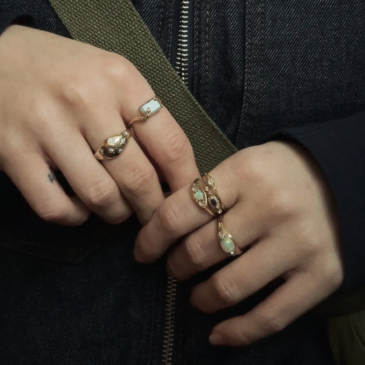 Solid Gold Iolite Evil Eye Ring