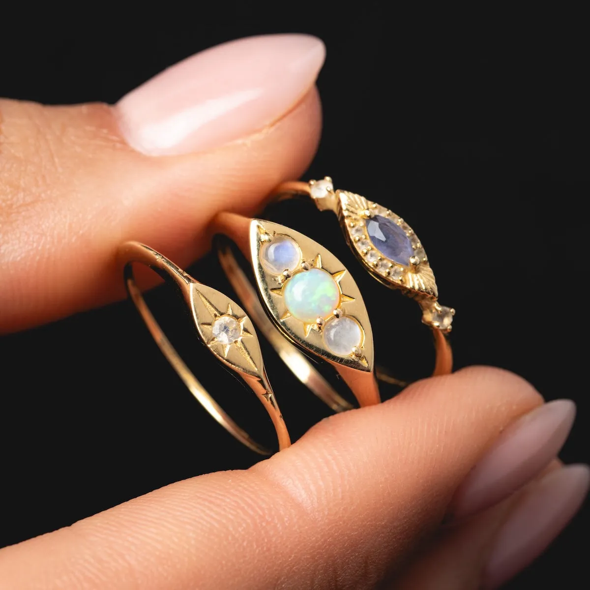 Solid Gold Opal Evil Eye Signet Ring