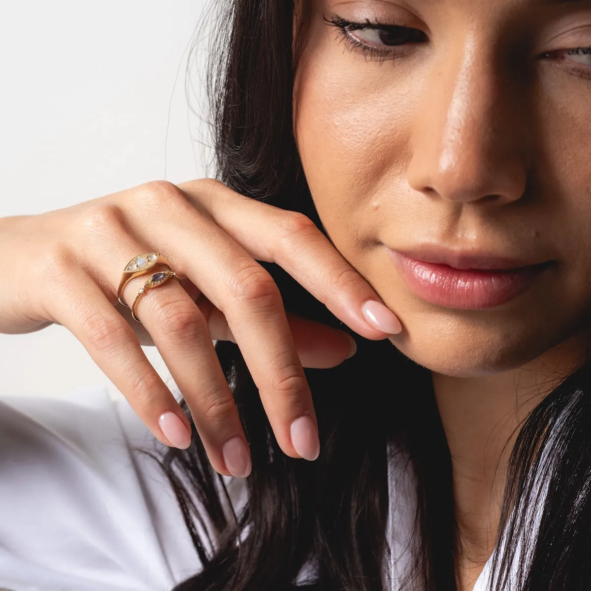 Solid Gold Opal Evil Eye Signet Ring
