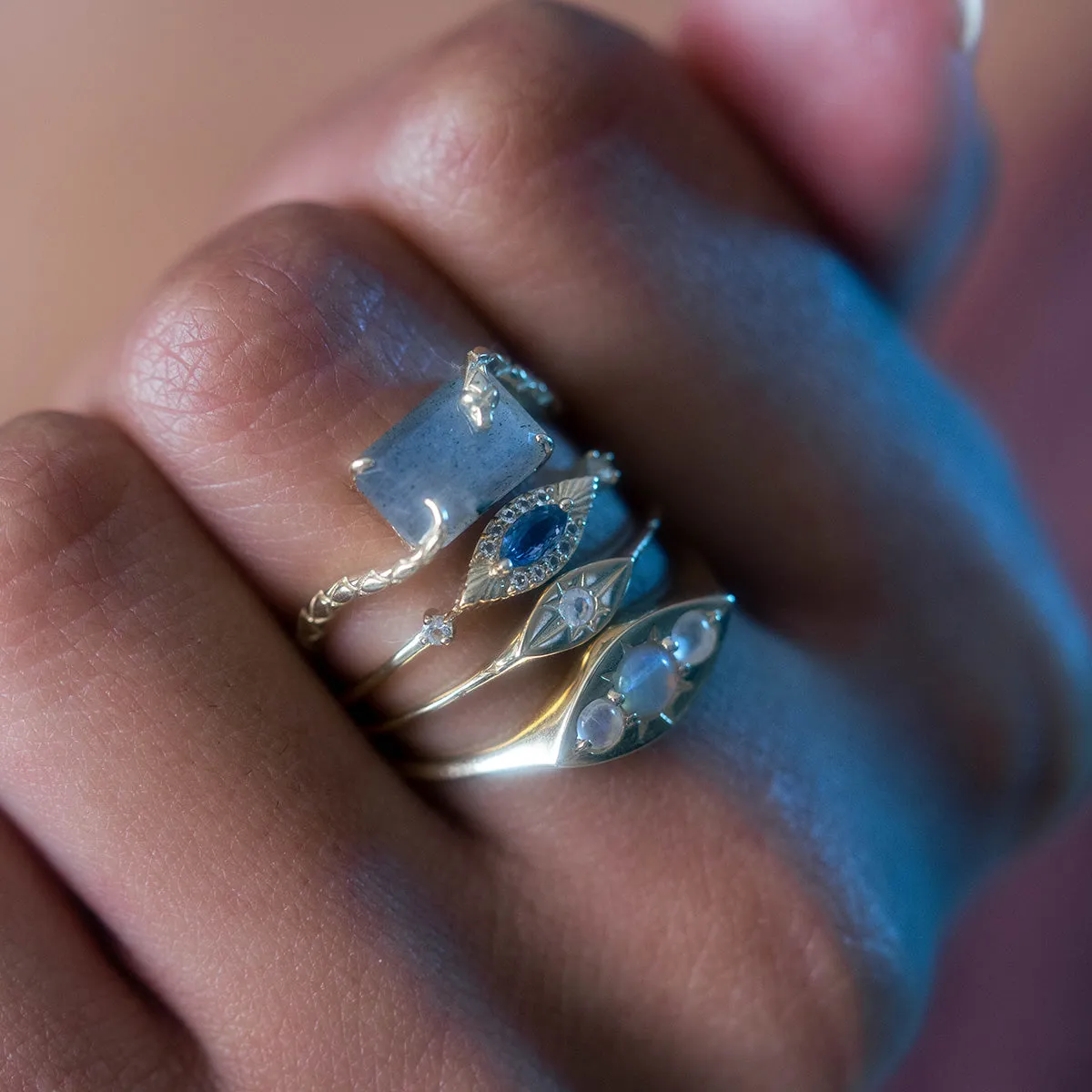 Solid Gold Opal Evil Eye Signet Ring