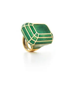 Solitaire Ring, Green Enamel