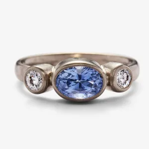 Sonoma "Celeste" Oval Light Blue Ceylon Sapphire and Diamond Ring in 18K Alpine Gold