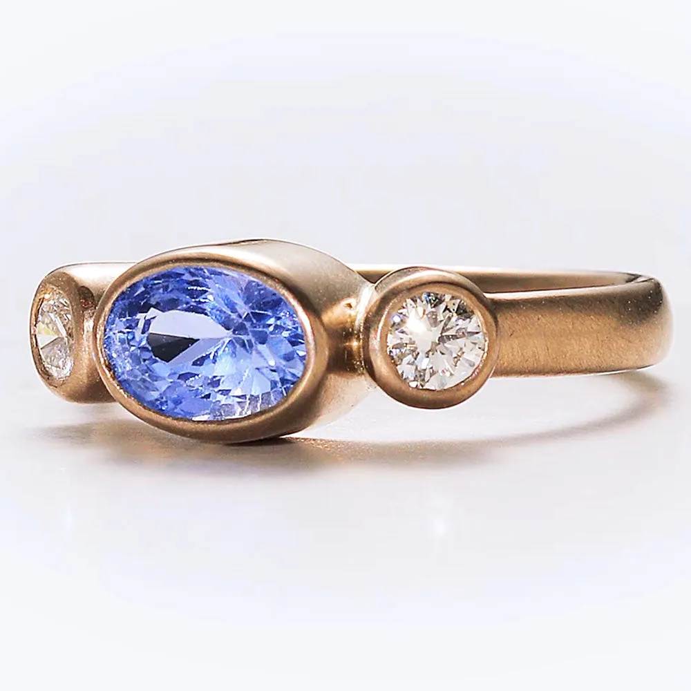 Sonoma "Celeste" Oval Light Blue Ceylon Sapphire and Diamond Ring in 18K Alpine Gold