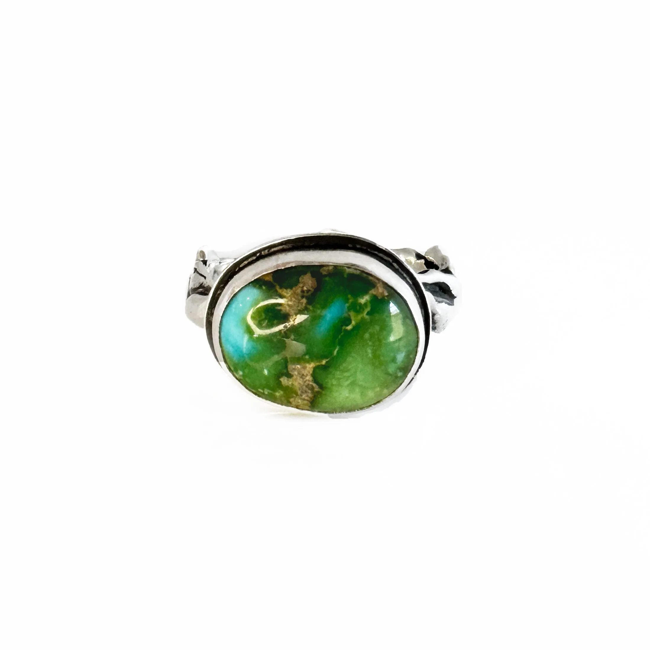 Sonoran Gold Turquoise Ring with Faery Ring Band in Sterling Silver - Size 7