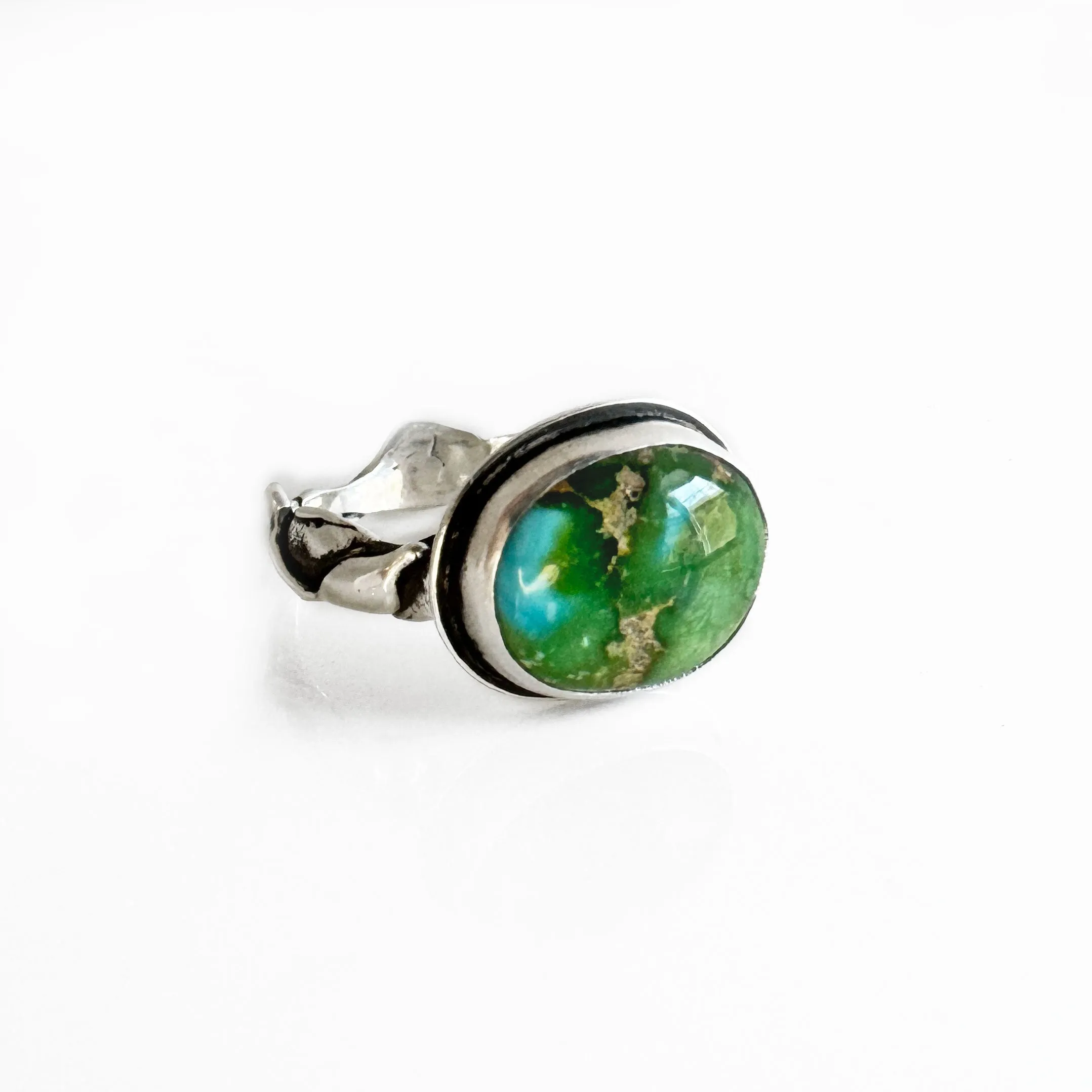 Sonoran Gold Turquoise Ring with Faery Ring Band in Sterling Silver - Size 7
