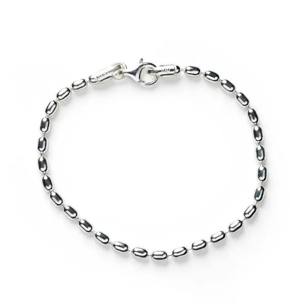 Southern Gates Sterling Silver 3mm Rice Bead Bracelet KAR511, 7" (90861)