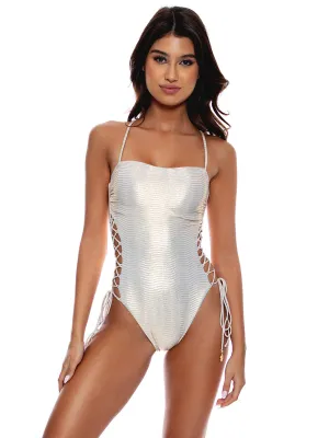 Square Neck Lace Up One Piece ::RET