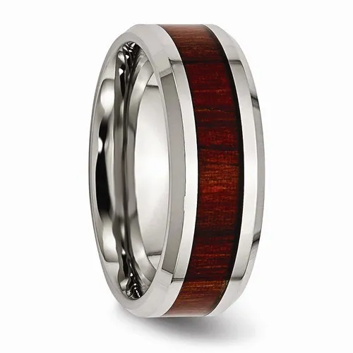 Stainless Steel (8mm) Red Koa Wood Inlay Enameled Band