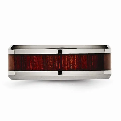 Stainless Steel (8mm) Red Koa Wood Inlay Enameled Band