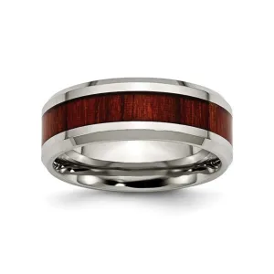 Stainless Steel (8mm) Red Koa Wood Inlay Enameled Band