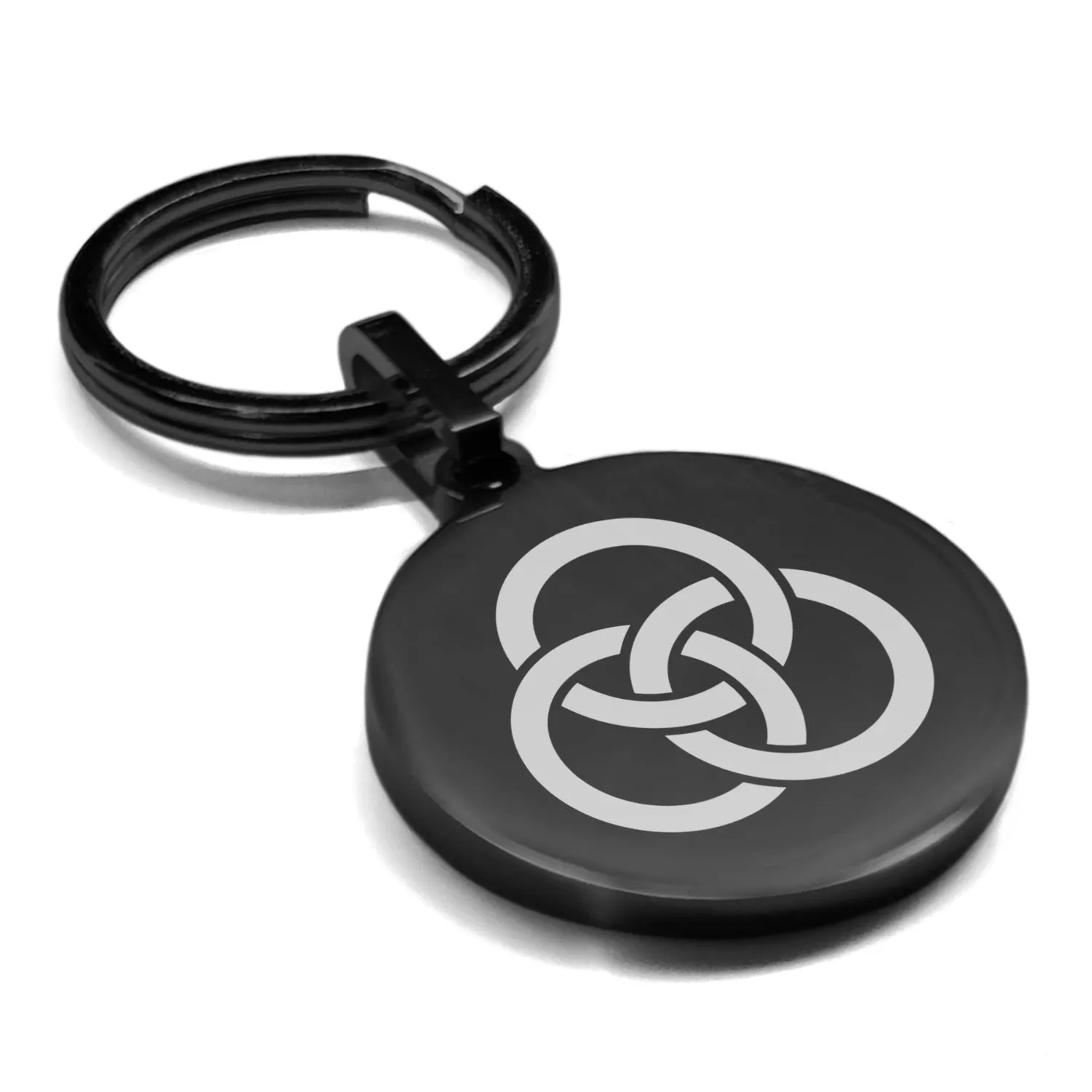Stainless Steel Religious Trinity Borromean Rings Round Medallion Keychain