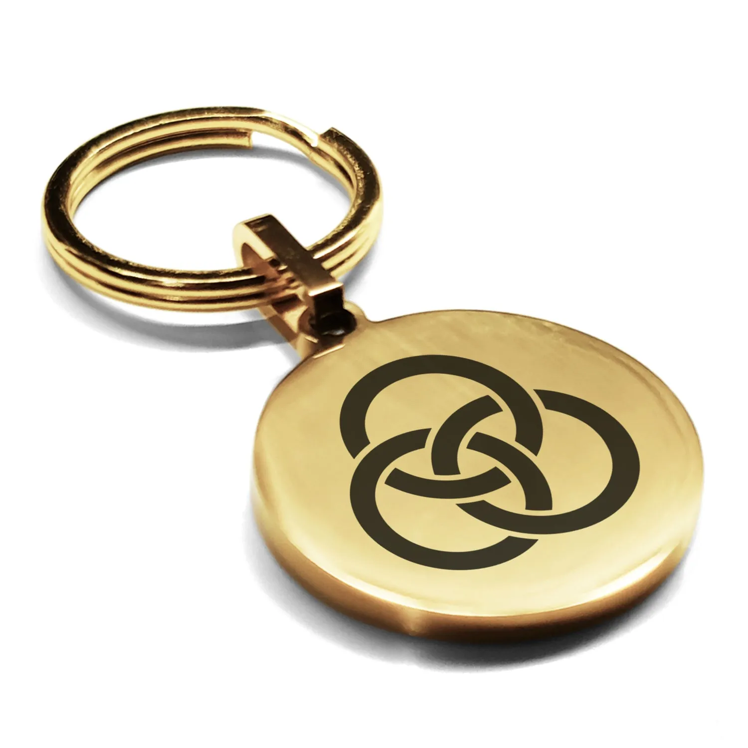 Stainless Steel Religious Trinity Borromean Rings Round Medallion Keychain
