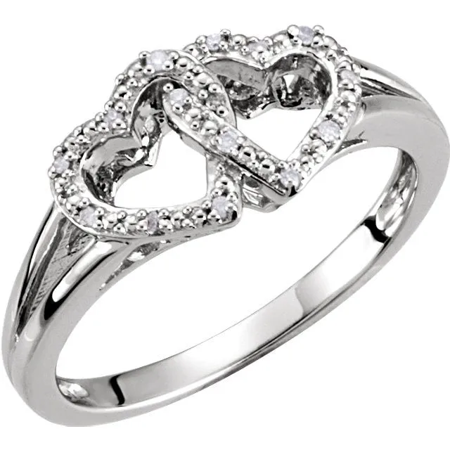 Sterling Silver .05 CTW Diamond Double Heart Design Ring Size 8