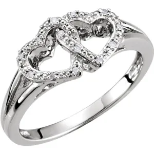 Sterling Silver .05 CTW Diamond Double Heart Design Ring Size 8