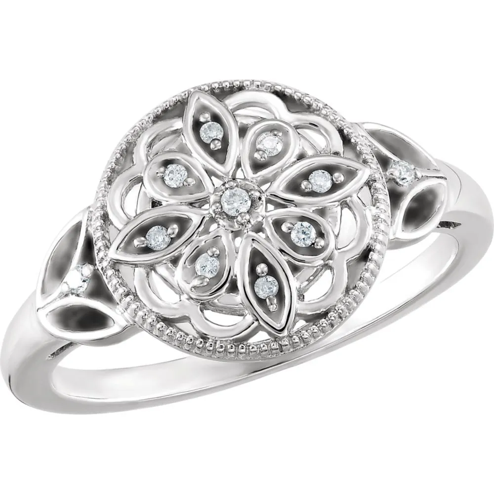 Sterling Silver .06 CTW Diamond Ring Size 7