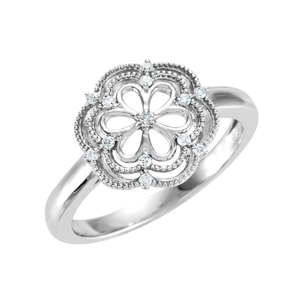 Sterling Silver .08 CTW Diamond Ring Size 5