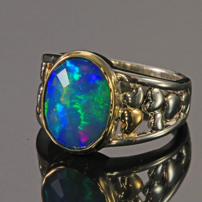 Sterling Silver & 14K Yellow Gold Oval Welo Opal Ring