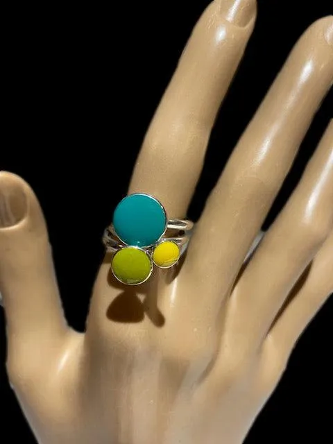 Sterling Silver and Enamel Triple Cluster Rings