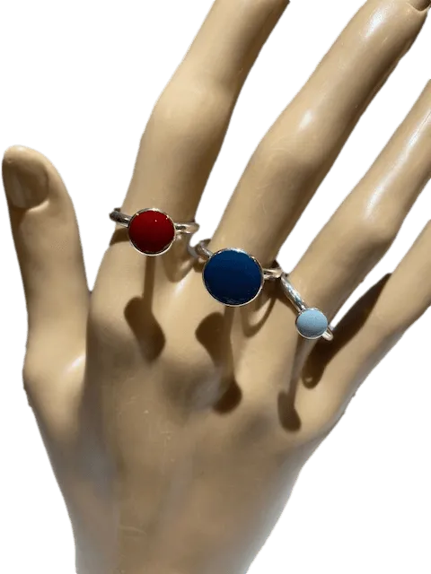 Sterling Silver and Enamel Triple Cluster Rings