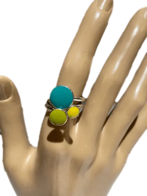 Sterling Silver and Enamel Triple Cluster Rings